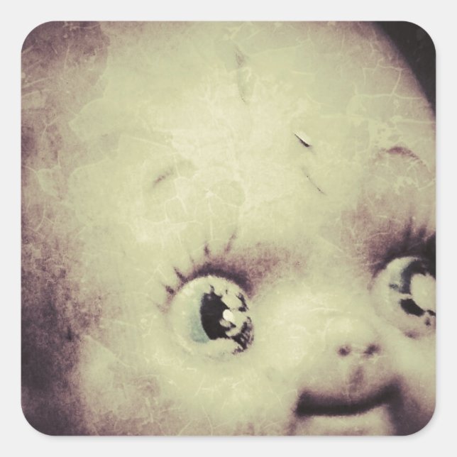 Pegatina Cuadrada Muñeca espeluznante (Anverso)