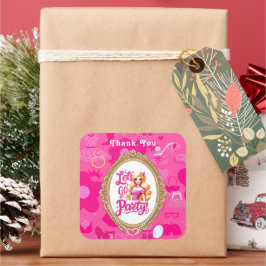 Pegatina Cuadrada Muñeca Girly rosa Retro Vamos Fiesta Cumpleaños