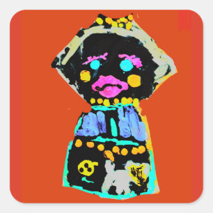 Pegatina Cuadrada muñeca otoñal