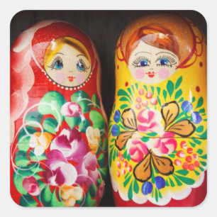 Pegatina Cuadrada Muñecas coloridas de Matryoshka
