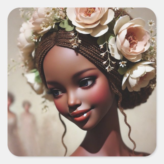 Pegatina Cuadrada "Muñecas encantadas: Tutores de sueños y preciosos (Anverso)