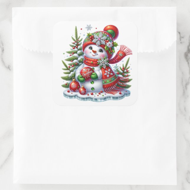 Pegatina Cuadrada Muñeco de nieve (Bolso)