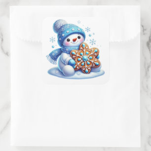 Pegatina Cuadrada Muñeco de nieve