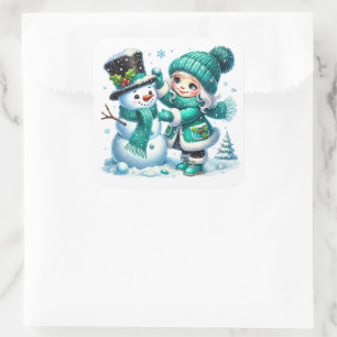 Pegatina Cuadrada Muñeco de nieve