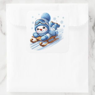 Pegatina Cuadrada Muñeco de nieve