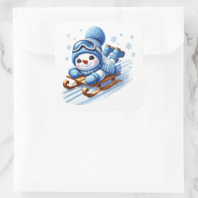 Pegatina Cuadrada Muñeco de nieve (Bolso)