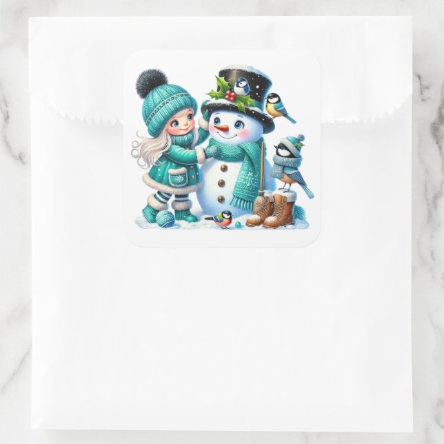 Pegatina Cuadrada Muñeco de nieve (Bolso)