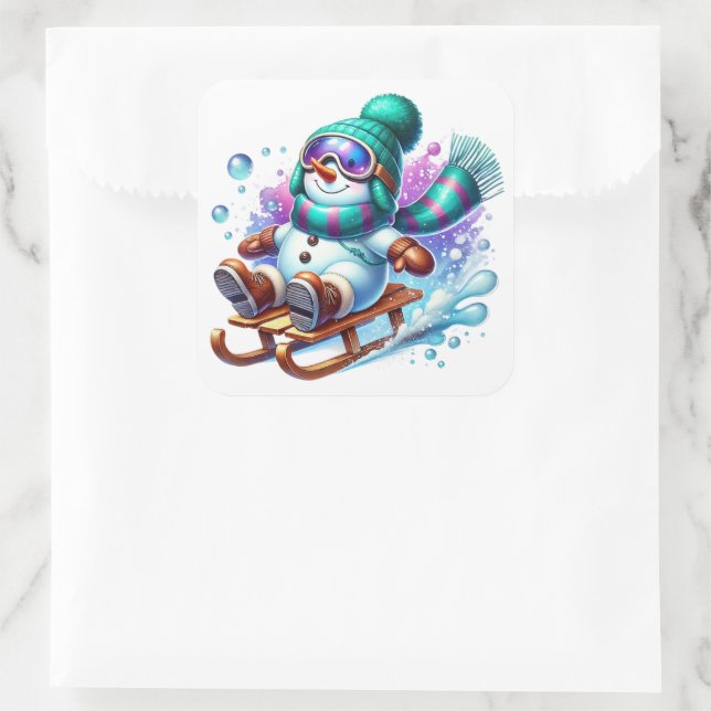 Pegatina Cuadrada Muñeco de nieve (Bolso)