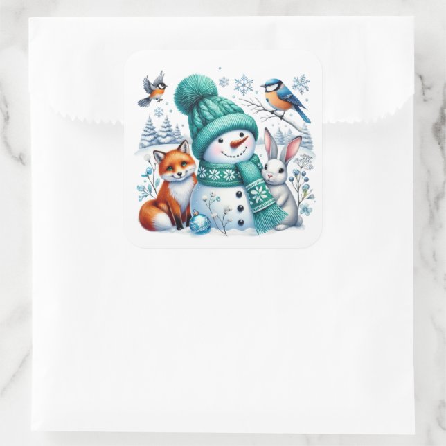 Pegatina Cuadrada Muñeco de nieve (Bolso)