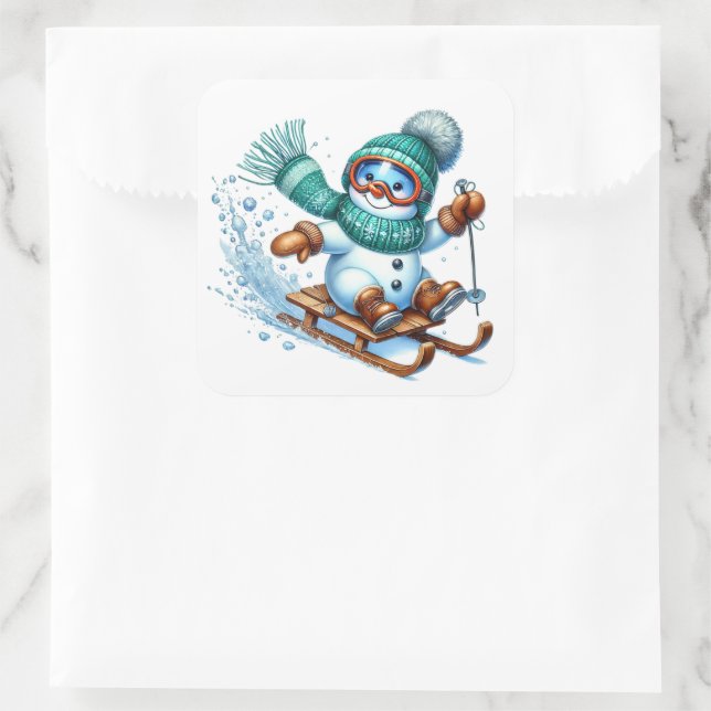 Pegatina Cuadrada Muñeco de nieve (Bolso)