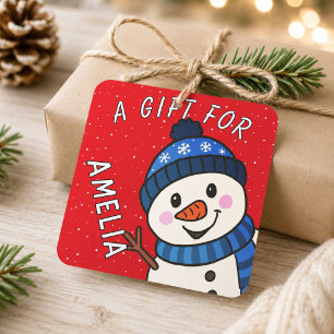 Pegatina Cuadrada Muñeco de Nieve Adorable Regalo de Navidad para Ni