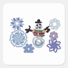 Pegatina Cuadrada Muñeco de nieve cálido