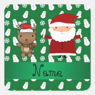 Pegatina Cuadrada Muñeco de nieve conocido personalizado del verde