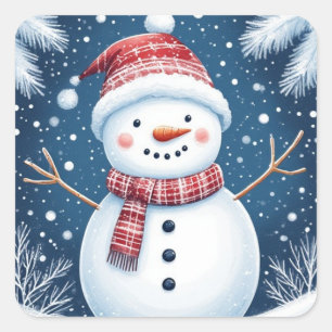 Pegatina Cuadrada Muñeco de nieve festivo