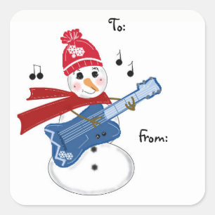 Pegatina Cuadrada Muñeco de Nieve Guitarrista