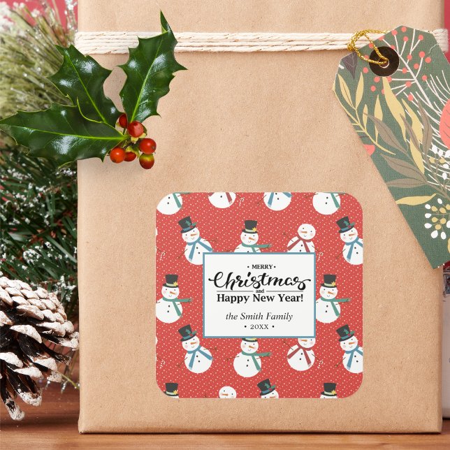 Pegatina Cuadrada Muñeco de nieve | Navidad Feliz personalizada (Subido por el creador)