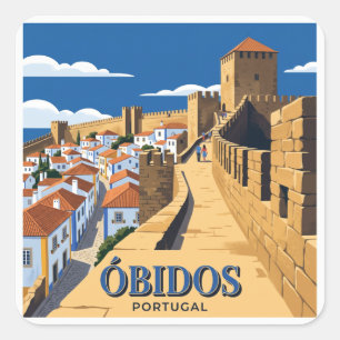 Pegatina Cuadrada Murallas del Castillo de Óbidos Portugal