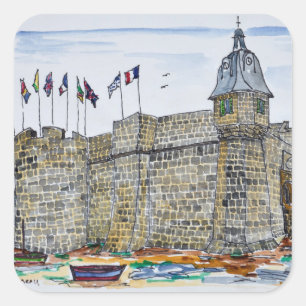 Pegatina Cuadrada Murallas y puerta de Concarneau Bretaña, Francia