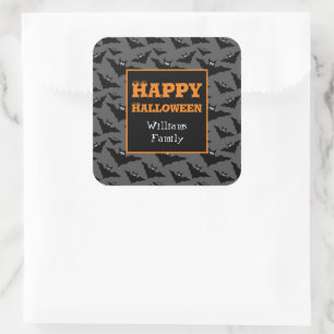 Pegatina Cuadrada Murciélagos voladores geniales Feliz Halloween nom