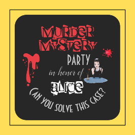 Pegatina Cuadrada Murder Mystery Birthday Party Black Elegant