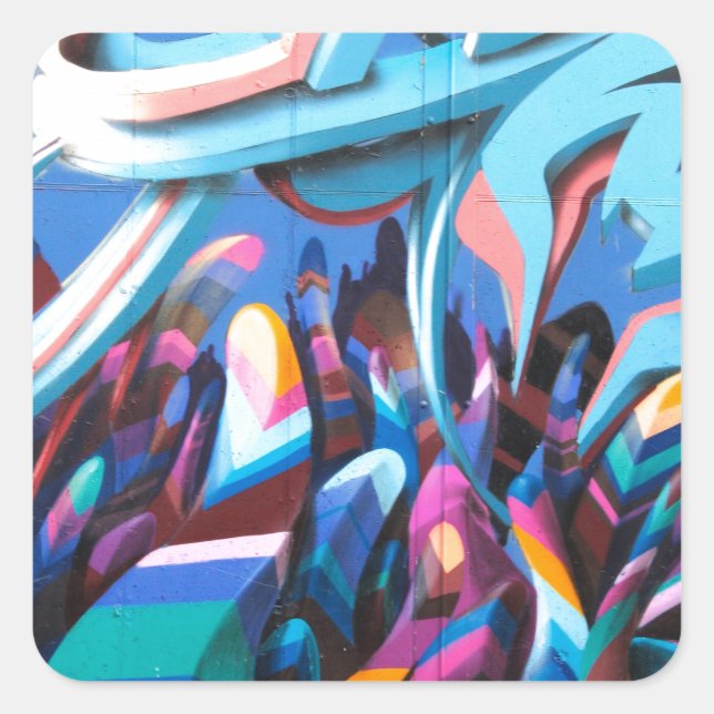 Pegatina Cuadrada Muro de grafitis geniales (Anverso)
