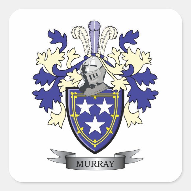 Pegatina Cuadrada Murray Family Crest Coat of Arms (Anverso)