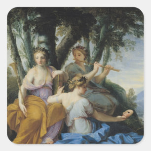 Pegatina Cuadrada Muses, Clio, Euterpe y Thalia, c.1652-55