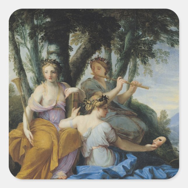 Pegatina Cuadrada Muses, Clio, Euterpe y Thalia, c.1652-55 (Anverso)