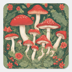 Pegatina Cuadrada Mushroom Cottagecore