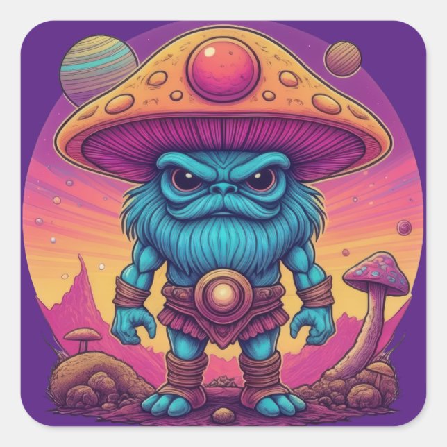 Pegatina Cuadrada Mushroom de Blue Man (Anverso)