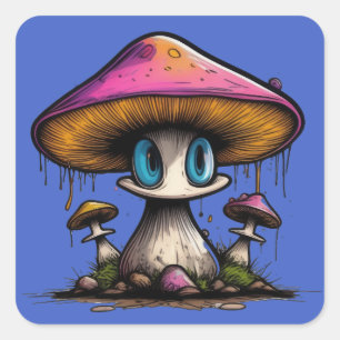 Pegatina Cuadrada Mushroom de ojos azules