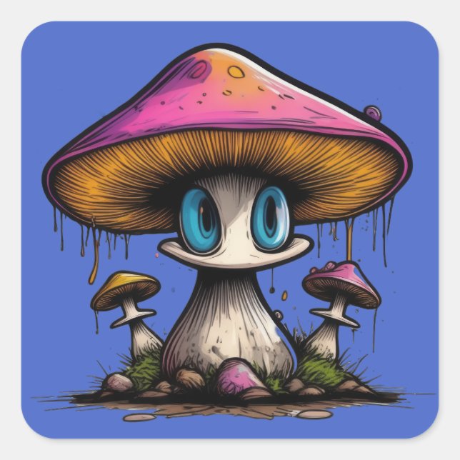 Pegatina Cuadrada Mushroom de ojos azules (Anverso)