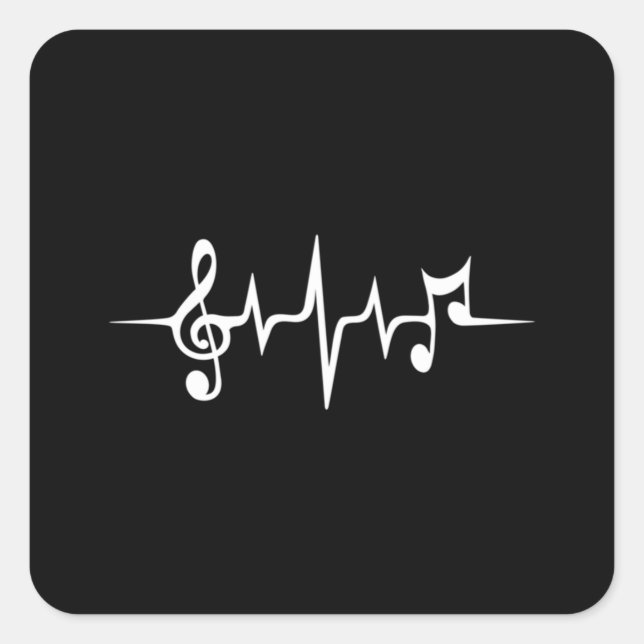 Pegatina Cuadrada Music Pulse Notes Clef Frecuence Wave Sound (Anverso)