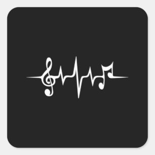Pegatina Cuadrada Music Pulse Notes Clef Frecuence Wave Sound