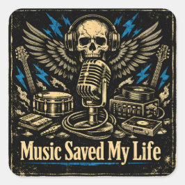 Pegatina Cuadrada Music Saved My Life – Emotional Power Music
