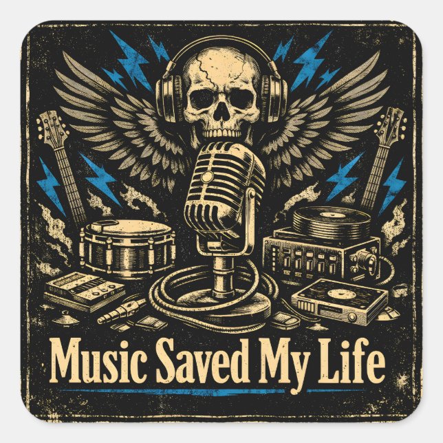 Pegatina Cuadrada Music Saved My Life – Emotional Power Music (Anverso)