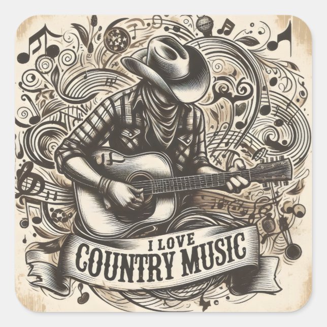 Pegatina Cuadrada Música de campo. (Anverso)