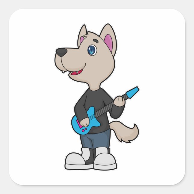 Pegatina Cuadrada Música De Guitarra De Perro (Anverso)