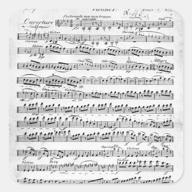 Pegatina Cuadrada Música de hoja para la apertura al "Egmont" (Anverso)