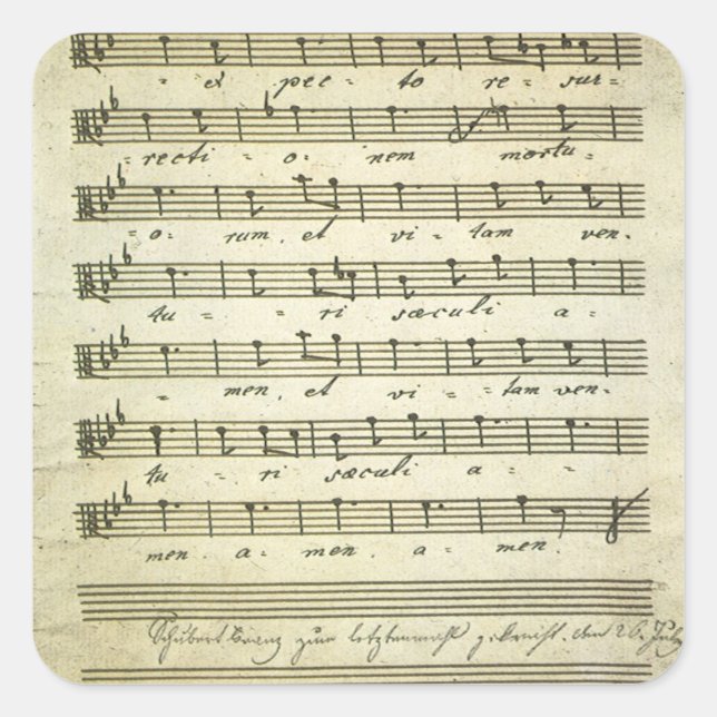 Pegatina Cuadrada Música de hojas antiguas, puntuación musical de 18 (Anverso)