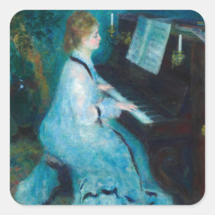Pegatina Cuadrada Música de piano de mujer de Renoir