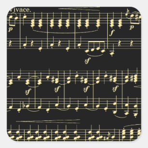 Pegatina Cuadrada Música dorada en negro