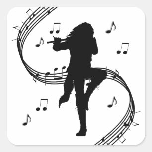 Pegatina Cuadrada Música impresionante de flautista solitario 