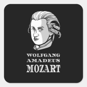 Pegatina Cuadrada Música: Retrato de Wolfgang Amadeus Mozart