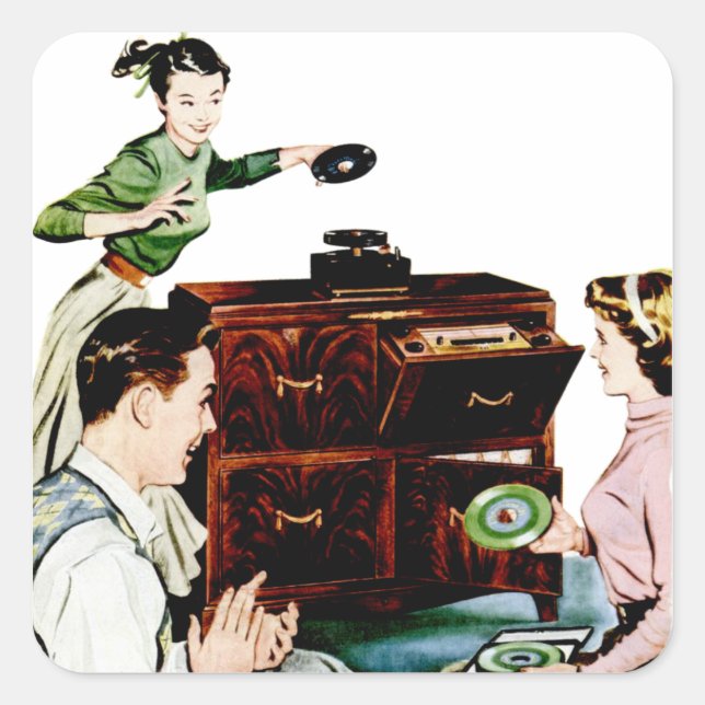 Pegatina Cuadrada Música retro (Anverso)