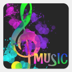 Pegatina Cuadrada Música Tema Arcoiris Treble Clef