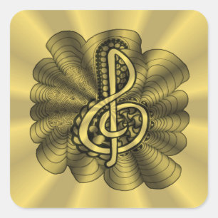 Pegatina Cuadrada Música Treble Clef Gold Metallic Art