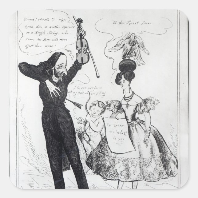 Pegatina Cuadrada Música y amor para dos artistas rivales (Anverso)