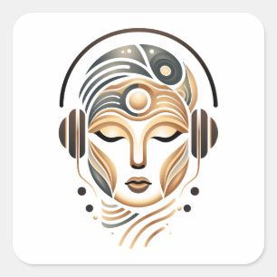 Pegatina Cuadrada Música Zen Minimalista Diosa Geométrica Abstracta