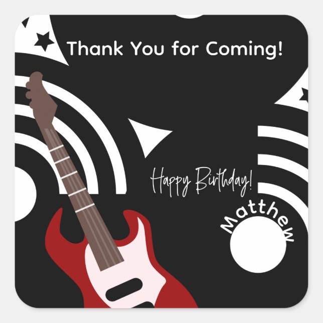Pegatina Cuadrada Musical Rock Star Electric Guitar Birthday (Anverso)